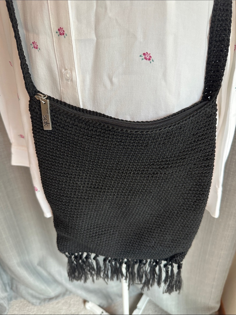 Black The Sak Crochet Fringe Crossbody Bag